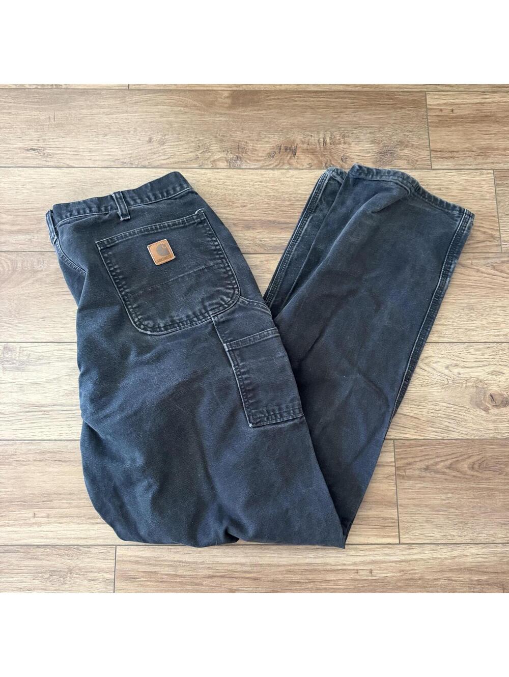 VTG Carhartt B11 BLK Faded Black Work Pant Made in USA 36x36